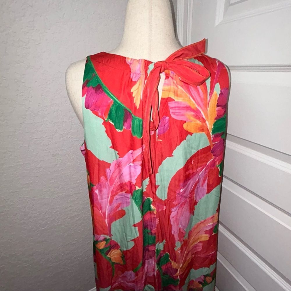 Chico’s Botanic Berry Foliage Print Trapeze Swing Sleeveless Midi Dress Chicos - Picture 4 of 13